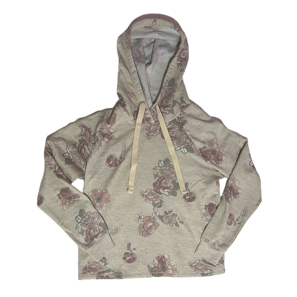 Maurices Women’s Gray Ivory Floral Cropped  Pullover Hoodie Size S